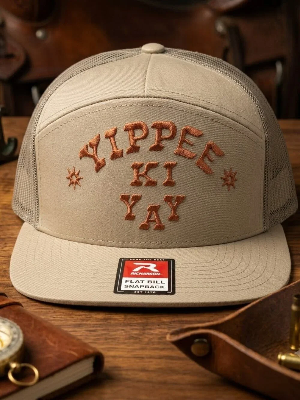 Retro Yippee Ki Yay Embroidered Hat Richardson 7 Panel Flat Bill Snapback Cowboy